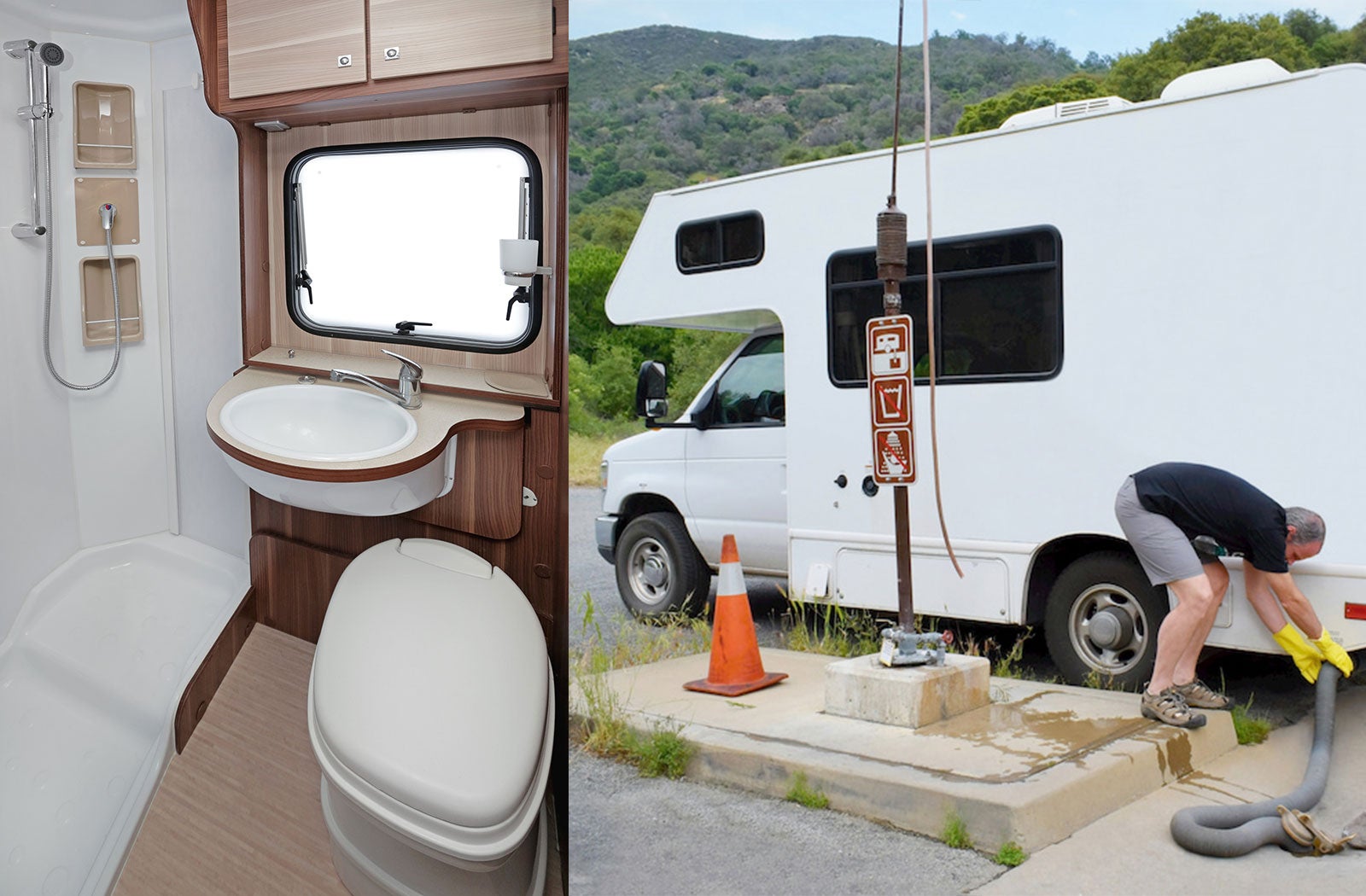 Portable RV/camper toilet and holding tank setup in Moses Lake, Washington